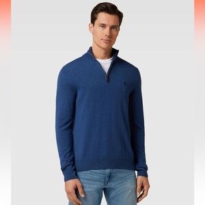 POLO RALPH LAUREN MENS HEATHER BLUE QUARTER ZIP WOOL BLEND SWEATER MENS SIZE M